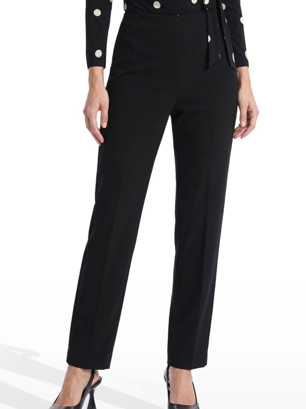 Anne Klein Black Tailored Pull On Pleated Straight-Leg Trousers